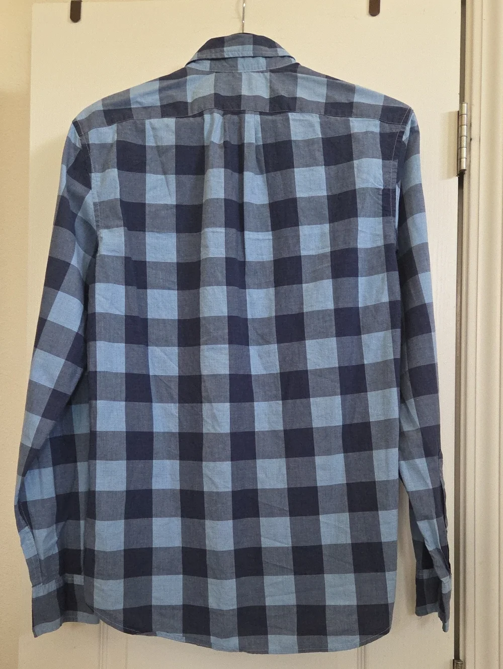 J. Crew Men's Light and Navy Blue Buffalo Check Button-Down Shirt